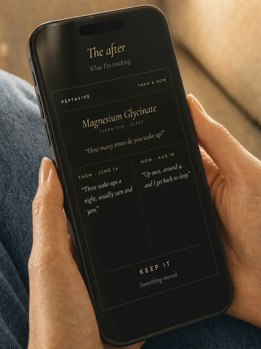 The same phone on August 18, showing both answers side by side: three wake-ups a night in June, up once and back to sleep in August. Keep it. Something moved.
